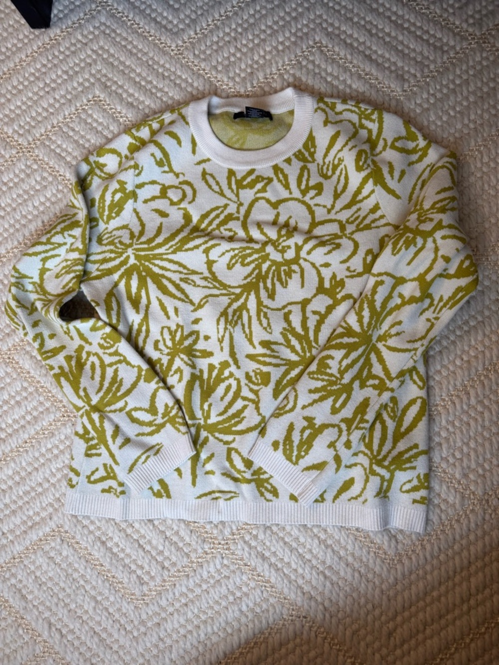 Tahari White and Lime Green Floral Sweater Fits Like Medium